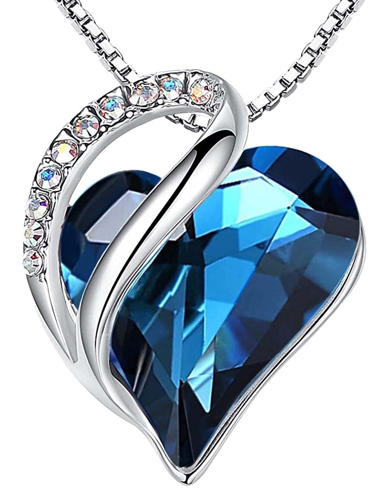 Leafael Valentine's Day Gift Necklaces for Women, Infinity Love Birthstone Heart Pendant, Bermuda Sapphire Blue Crystal for September, Birthday Jewelry for Mom and Wife, Silver Plated, 18" + 2" Chain - Image 1